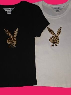 📣 Y2K Set of 2 Playboy Baby Graphic Tees S/M Leopard Bunny🐰 Girls Next Door 💋